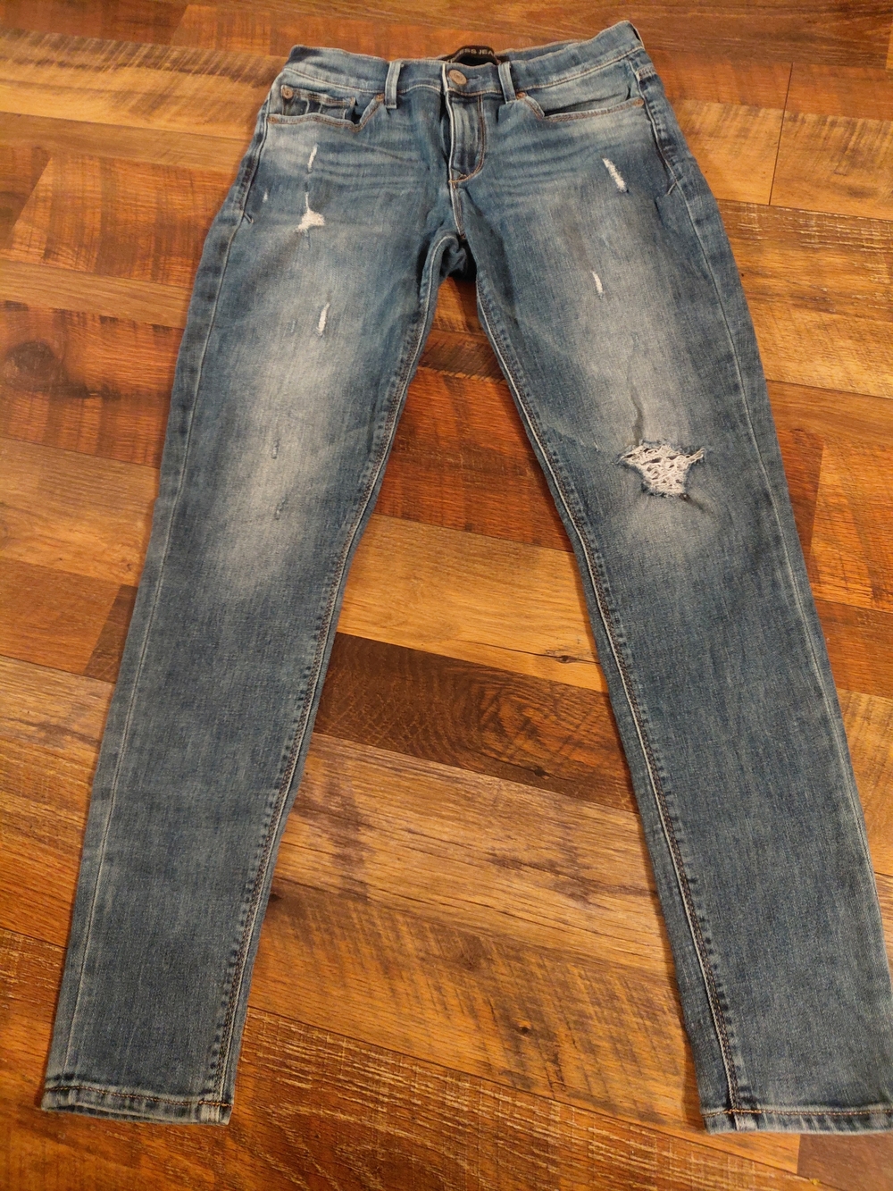 Express Women's Distressed Skinny Jeans - Light Blue Wash
